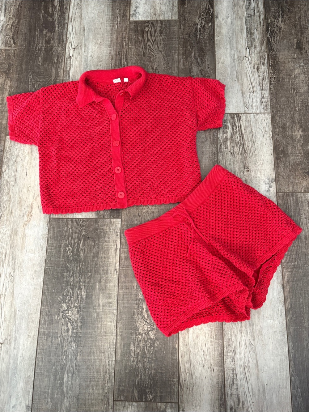 GAP Bright Red Knit crochet Short Set